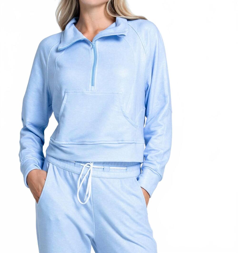 NEW LUCKY IN LOVE renew heather zip long sleeve sweater in powder